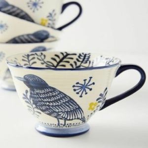 Anthropologie Saga Bird Mug in Navy Blue